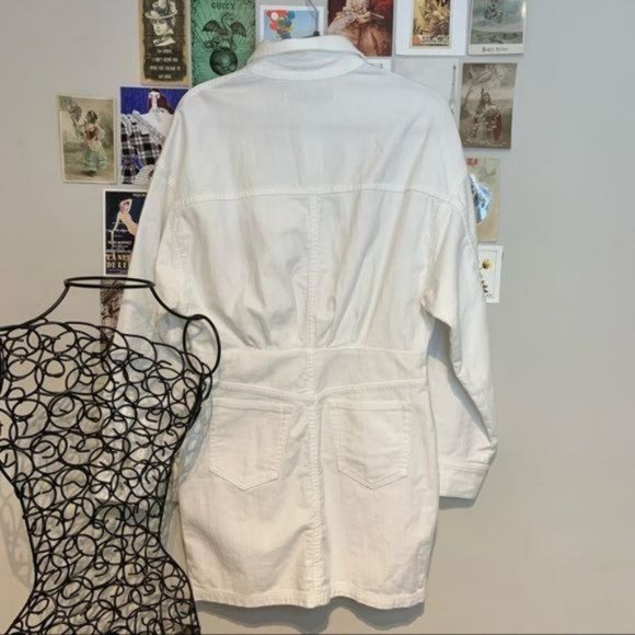 IRO RAFFA BALLOON SLEEVE DENIM COLLARED BLOUSON BUTTON MINI DRESS WHITE 42 NWT - Picture 5 of 12